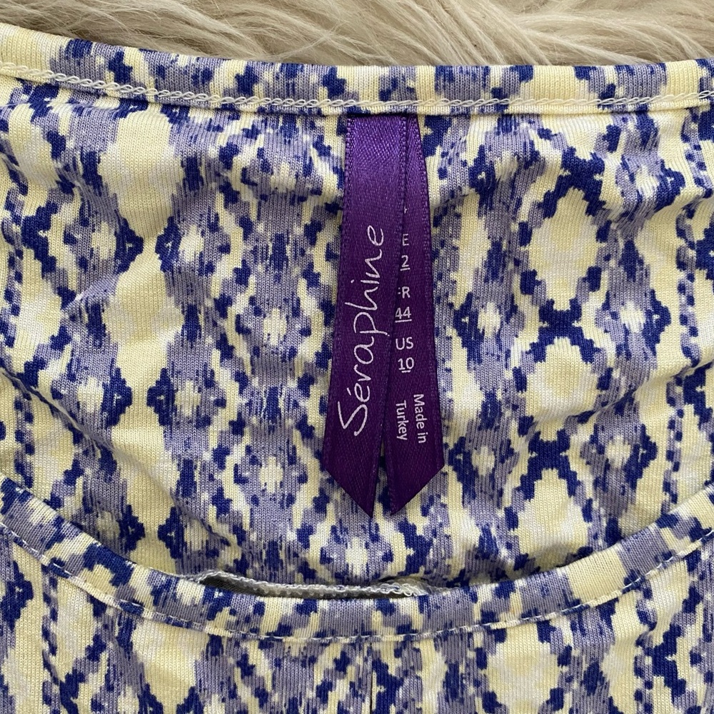 Seraphine Purple Yellow Geometric Short Sleeve Aztec Front Twist Maternity Dress - Picture 10 of 15